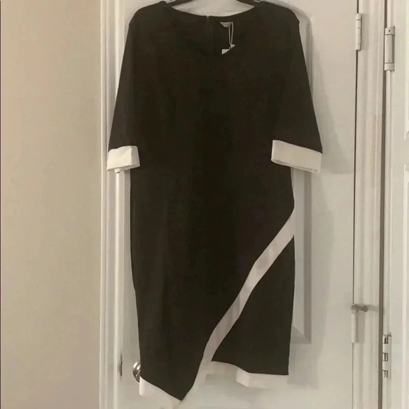 3/4 Sleeve Dress with Asymmetric Hem - Picture 1 of 6
